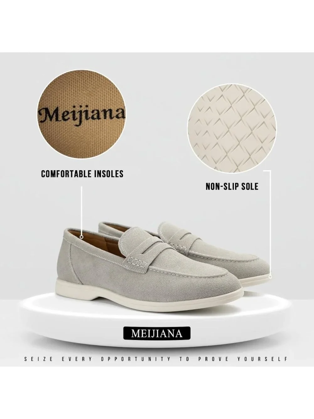 🆕Men's White 2 Leather Loafers Slip-On Moccasins Suede Dress Shoes Lightweight